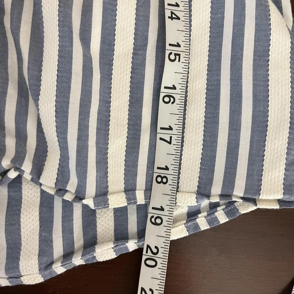 Madewell Blouse Womens XXS Blue Stripe V Neck Button Short Puff Sleeve Top